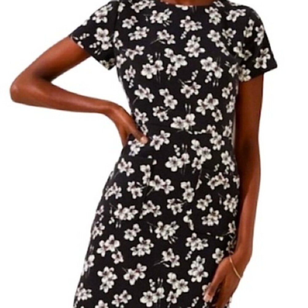 LOFT Magnolia Black Floral Patch Pocket Dress